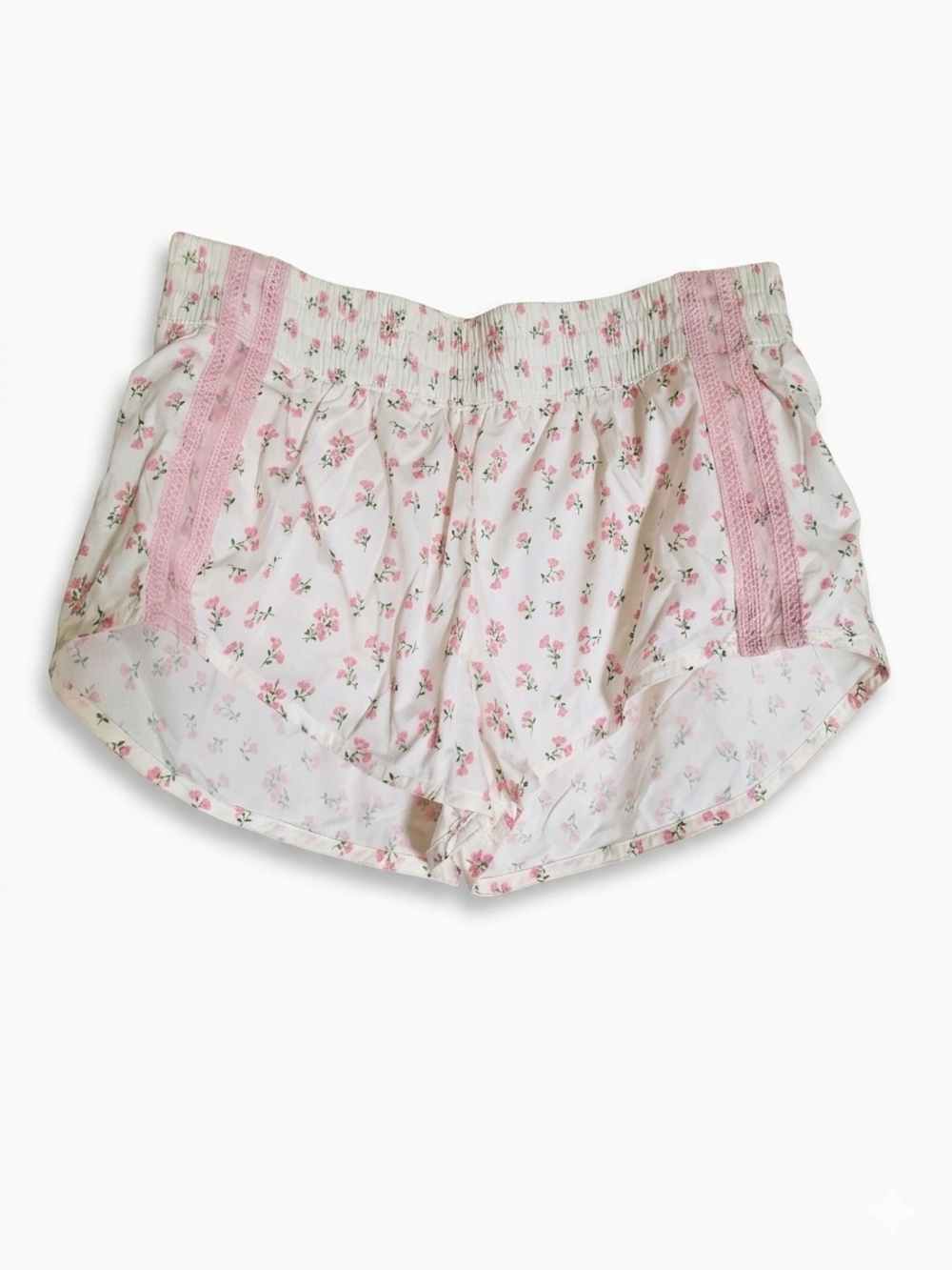 NWT Peach Love California Pink Floral Lace-Trim Athletic Shorts Size S